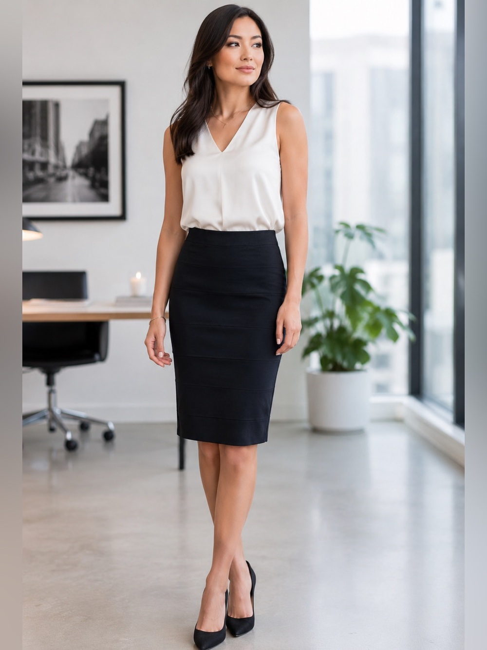 BCBGMaxAzria Black Bandage Pencil Skirt XXS Stretch Knee Length Career Office